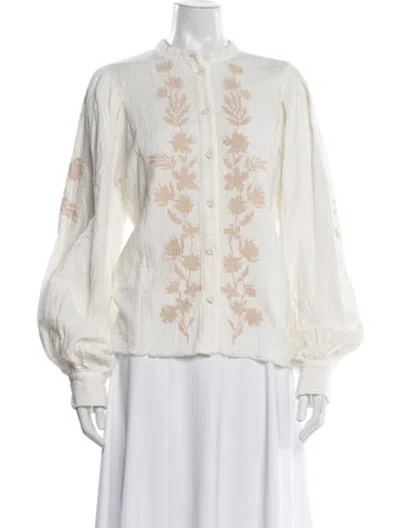 Pre-owned Figue Floral Print Long Sleeve Top In Neutrals