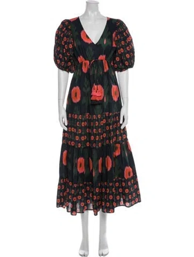 Pre-owned Figue Floral Print Midi Length Dress In Black