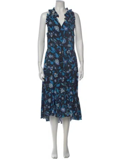 Pre-owned Figue Floral Print Midi Length Dress In Black