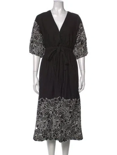 Pre-owned Figue Floral Print Midi Length Dress In Black