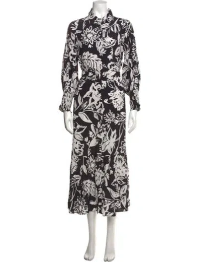 Pre-owned Figue Floral Print Midi Length Dress In Black