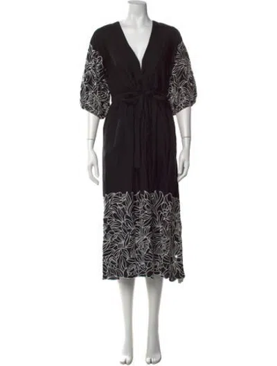 Pre-owned Figue Floral Print Midi Length Dress In Black