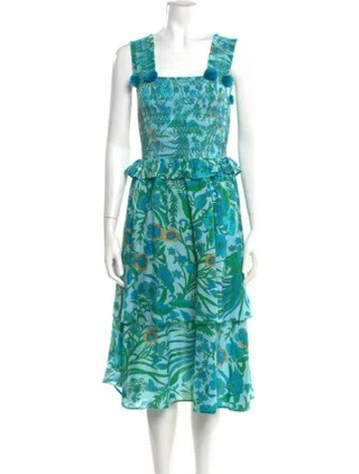 Pre-owned Figue Floral Print Midi Length Dress In Blue
