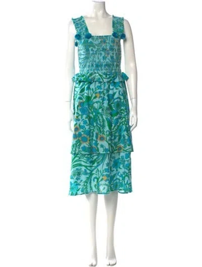 Pre-owned Figue Floral Print Midi Length Dress In Blue