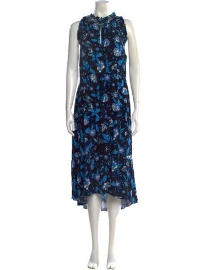 Pre-owned Figue Floral Print Midi Length Dress In Blue