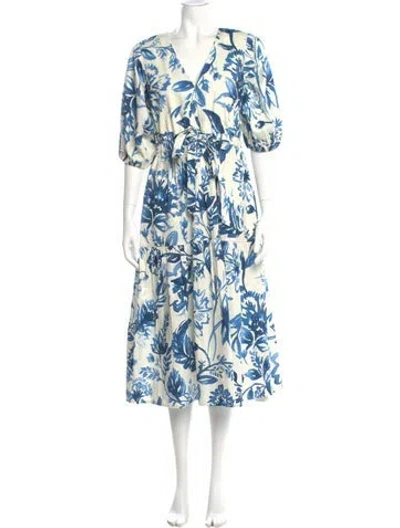Pre-owned Figue Floral Print Midi Length Dress In Blue