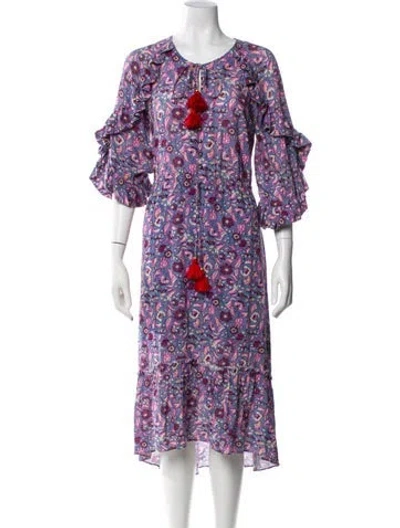 Pre-owned Figue Floral Print Midi Length Dress In Blue
