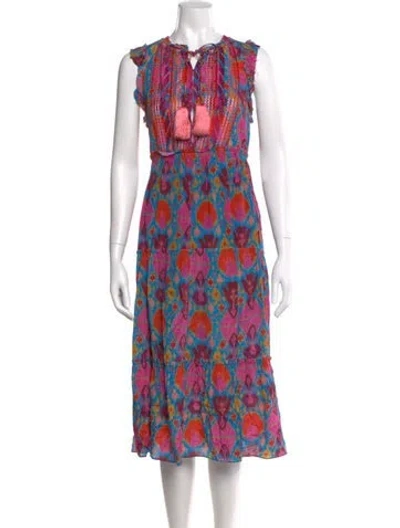 Pre-owned Figue Floral Print Midi Length Dress In Blue