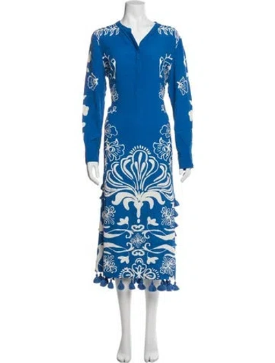 Pre-owned Figue Floral Print Midi Length Dress In Blue