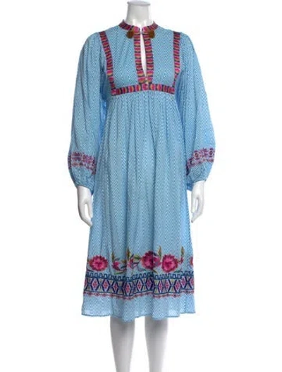 Pre-owned Figue Floral Print Midi Length Dress In Blue
