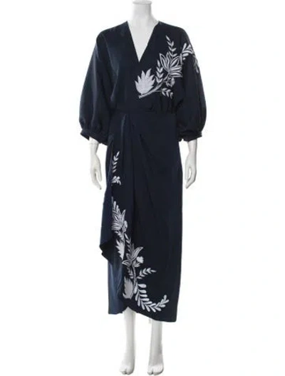 Pre-owned Figue Floral Print Midi Length Dress In Blue