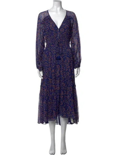 Pre-owned Figue Floral Print Midi Length Dress In Blue