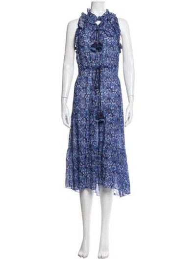 Pre-owned Figue Floral Print Midi Length Dress In Blue