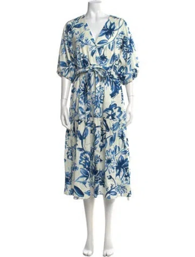 Pre-owned Figue Floral Print Midi Length Dress In Blue/neutrals