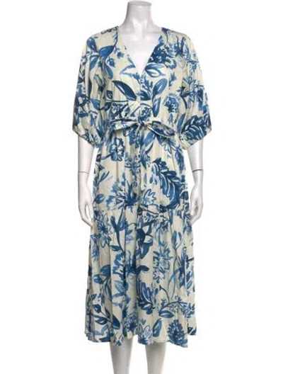 Pre-owned Figue Floral Print Midi Length Dress In Blue/neutrals