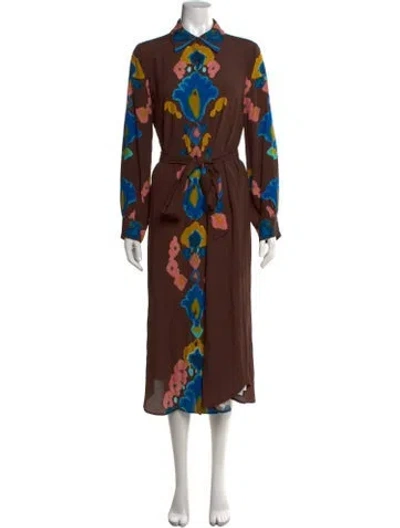 Pre-owned Figue Floral Print Midi Length Dress In Brown