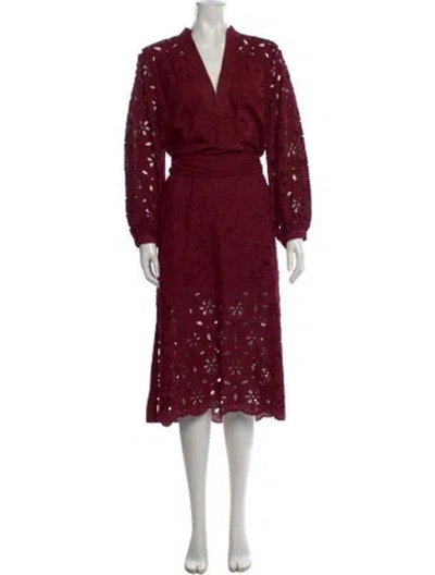 Pre-owned Figue Floral Print Midi Length Dress In Burgundy