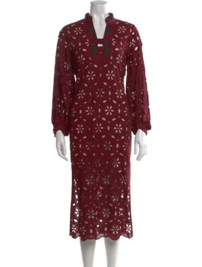Pre-owned Figue Floral Print Midi Length Dress In Burgundy