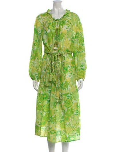 Pre-owned Figue Floral Print Midi Length Dress In Green