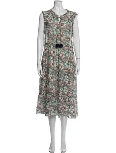 Pre-owned Figue Floral Print Midi Length Dress In Neutral