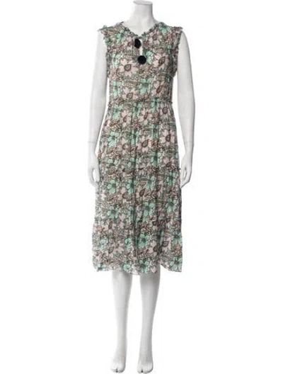 Pre-owned Figue Floral Print Midi Length Dress In Neutrals