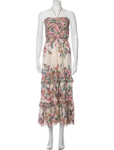 Pre-owned Figue Floral Print Midi Length Dress In Neutrals