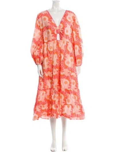 Pre-owned Figue Floral Print Midi Length Dress In Orange