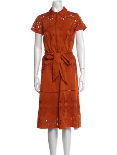 Pre-owned Figue Floral Print Midi Length Dress In Orange