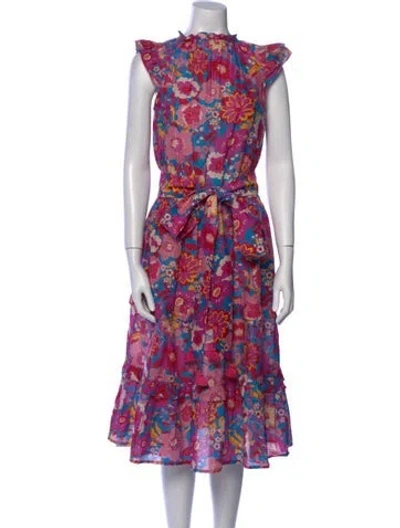 Pre-owned Figue Floral Print Midi Length Dress In Pink