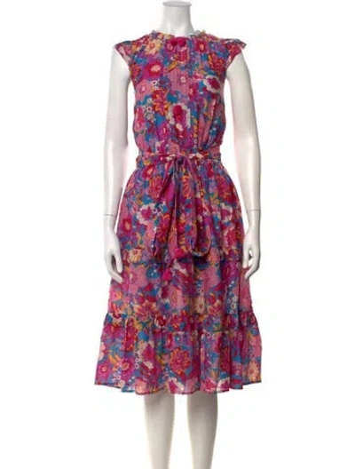 Pre-owned Figue Floral Print Midi Length Dress In Purple