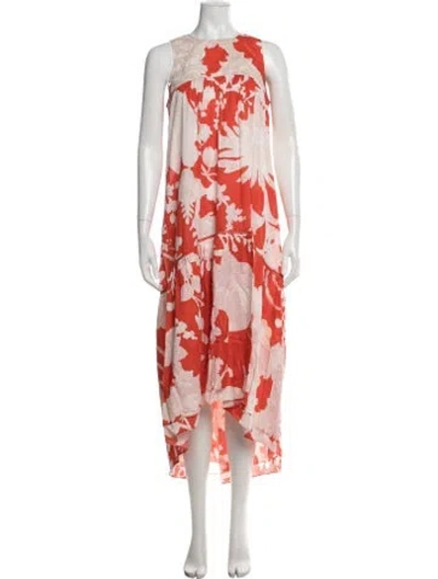 Pre-owned Figue Floral Print Midi Length Dress In Red