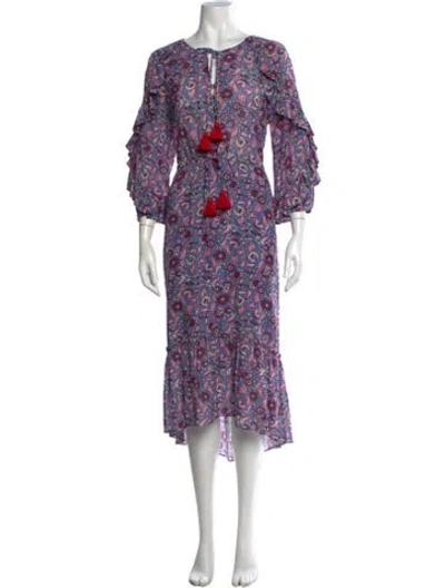 Pre-owned Figue Floral Print Midi Length Dress W/ Tags In Purple