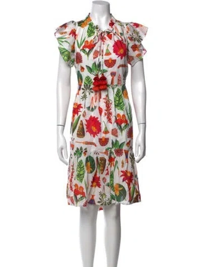 Pre-owned Figue Floral Print Midi Length Dress In White