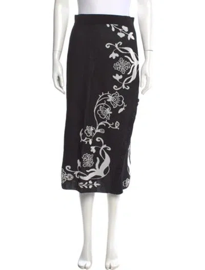 Pre-owned Figue Floral Print Midi Length Skirt In Black