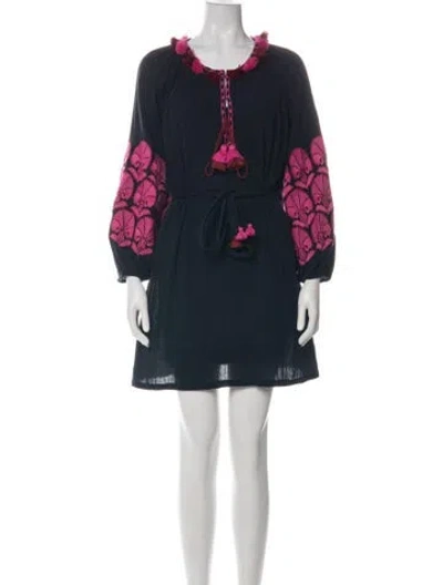 Pre-owned Figue Floral Print Mini Dress In Black