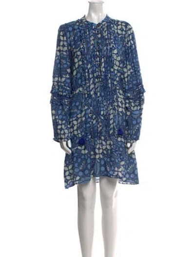 Pre-owned Figue Floral Print Mini Dress In Blue