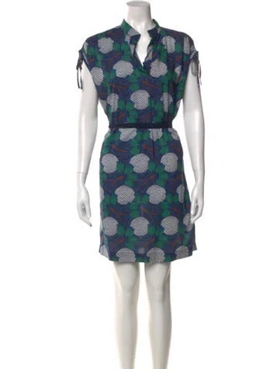 Pre-owned Figue Floral Print Mini Dress In Blue