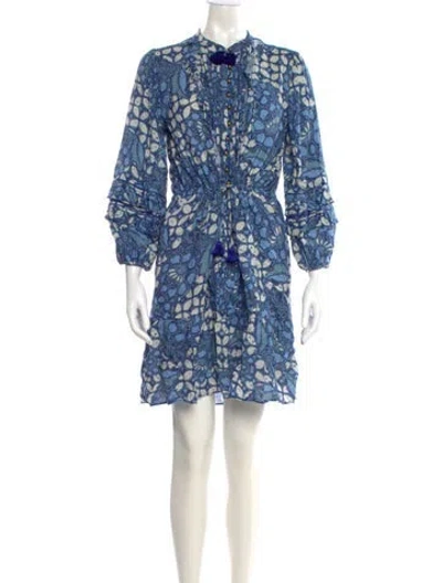 Pre-owned Figue Floral Print Mini Dress In Blue