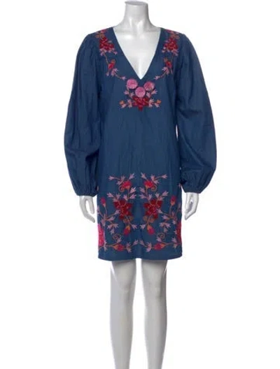 Pre-owned Figue Floral Print Mini Dress In Blue