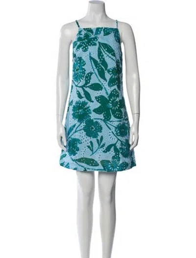 Pre-owned Figue Floral Print Mini Dress In Blue