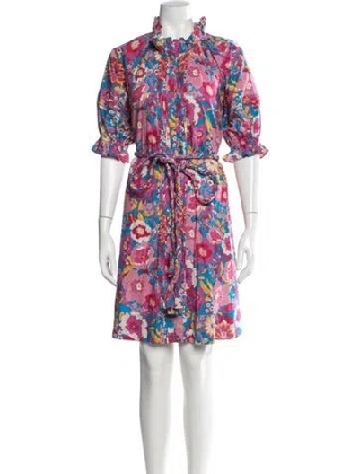 Pre-owned Figue Floral Print Mini Dress In Blue