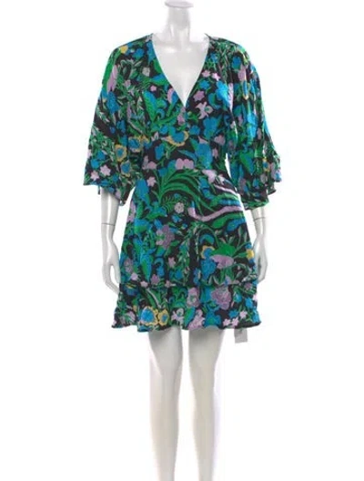 Pre-owned Figue Floral Print Mini Dress In Blue