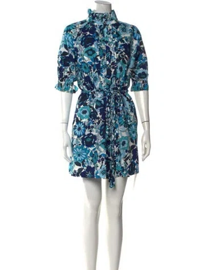 Pre-owned Figue Floral Print Mini Dress In Blue