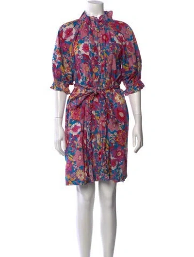 Pre-owned Figue Floral Print Mini Dress In Blue