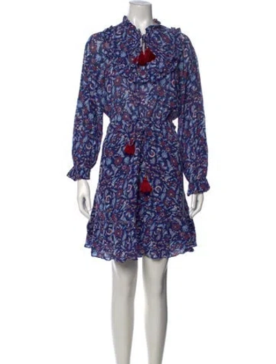 Pre-owned Figue Floral Print Mini Dress In Blue
