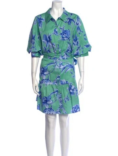 Pre-owned Figue Floral Print Mini Dress In Blue/green