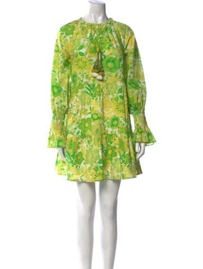 Pre-owned Figue Floral Print Mini Dress In Green