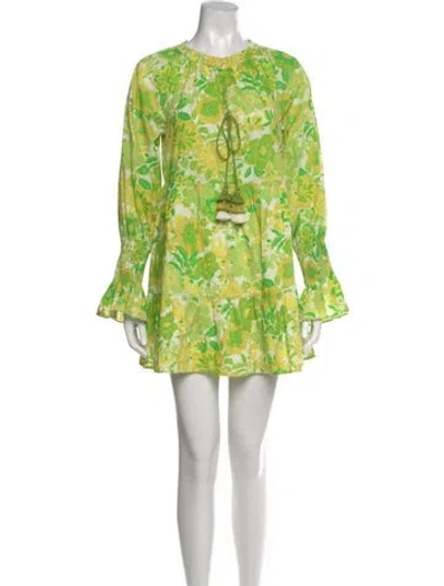 Pre-owned Figue Floral Print Mini Dress In Green