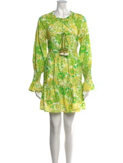 Pre-owned Figue Floral Print Mini Dress In Green