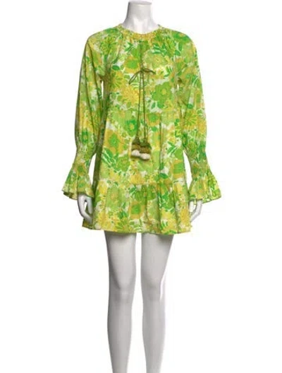 Pre-owned Figue Floral Print Mini Dress In Green